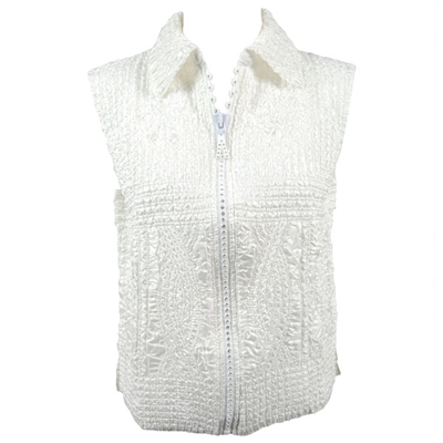 Crinkly vest with rhinestone zipper - white