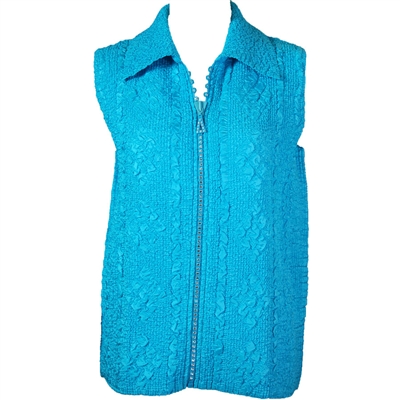 Crinkly vest with rhinestone zipper - aqua