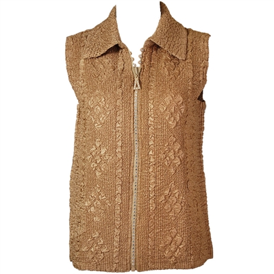 Crinkly vest with rhinestone zipper - bronze
