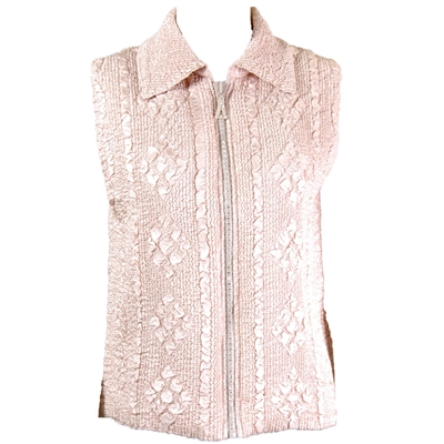 Crinkly vest with rhinestone zipper - champagne