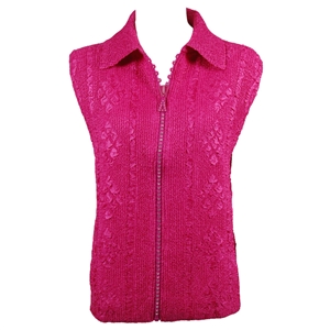 Crinkly vest with rhinestone zipper - hot pink