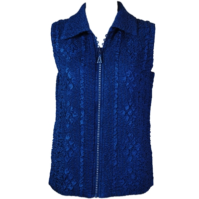 Crinkly vest with rhinestone zipper - navy