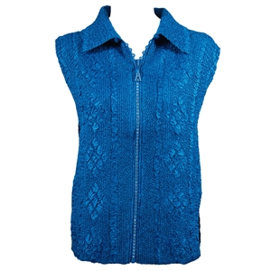 Crinkly vest with rhinestone zipper - royal blue