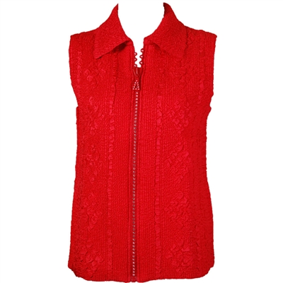 Crinkly vest with rhinestone zipper - red