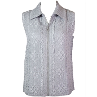 Crinkly vest with rhinestone zipper - silver