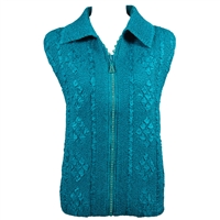 Crinkly vest with rhinestone zipper - teal