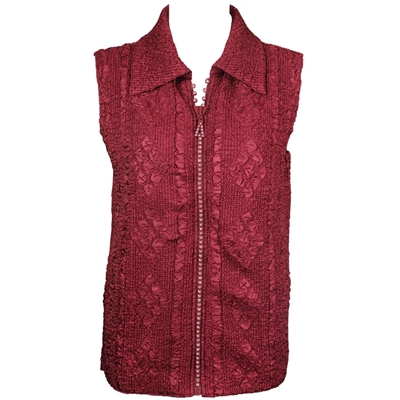 Crinkly vest with rhinestone zipper - wine