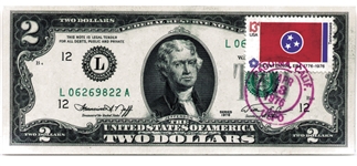 1976 First Day of Issue $2 Notes with Stamp