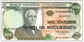 mozambique overprint escudo note