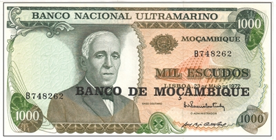 mozambique overprint escudo note