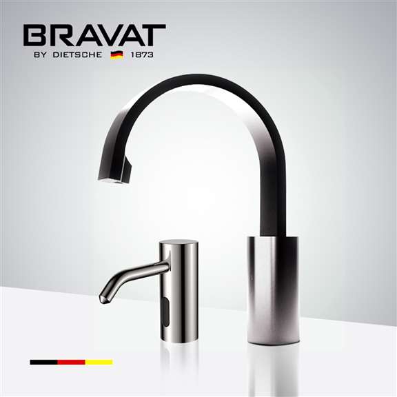 Fontana Bravat Brushed Nickel Commercial Touch Control Infrared Control Automatic Instant Hot Water Tap Electric Faucet with Automatic Soap Dispenser
