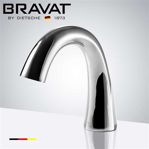 Bravat Commercial Application Electronic Automatic Sensor Shine Chrome Curve Deck Installation Faucet