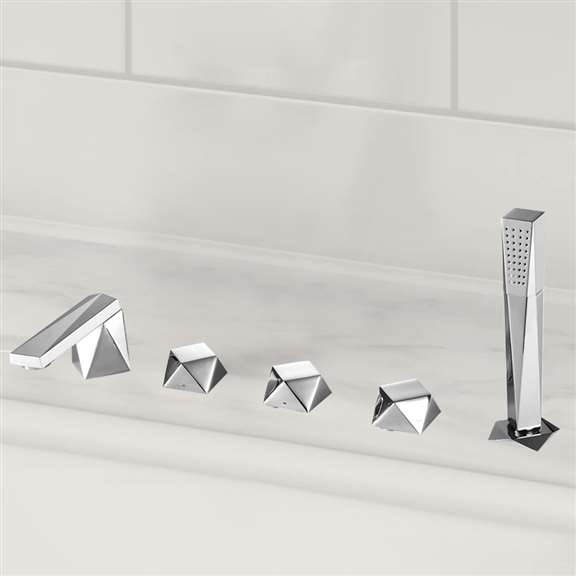 Bravat Low Arc Spout Design 5 Piece Bathtub Handheld Shower Faucet