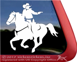 Mounted Cowboy Shooting Horse Trailer Window Decal