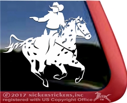 Mounted Cowboy Shooting Appaloosa Horse Trailer Window Decal