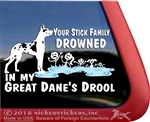 Harlequin Great Dane Drowned in Drool Stick Family Window Decal