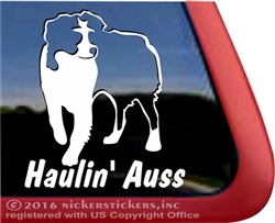 Haulin Auss Australian Shepherd Aussie Dog Car Truck RV Window Decal