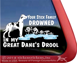 Harlequin Great Dane Drowned in Drool Stick Family Window Decal