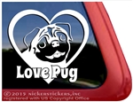 Love Pug Dog Heart Car Truck RV Window Decal Sticker