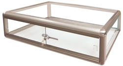 Flat Aluminum Counter Display Case, no shelves, lock 30"W x 18"D x 9"H