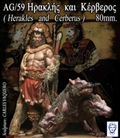 AG-59 Herakles and Cerberus, 80mm full figure, white metal and resin, 27 pieces, sculpted by Carles Vaquero, box art painted by Alexandre Cortina Bonastre