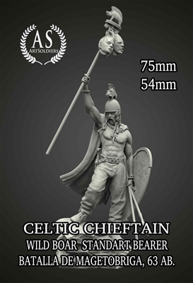 ASME54002A Celtic Chieftain, Wild Boar Standard Bearer, Battle of Magetobriga, 63 AB 54mm high quality resin figure