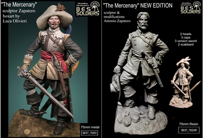 The Mercenary, New Edition, 75mm resin figure with 2 optional heads, 3 caps, 3 swords and 2 scabbards