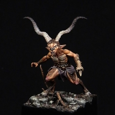 BM0010 Satryas the Faun, 54mm, sculpted by Valentin Zak, box art painted by Matthieu Roueche