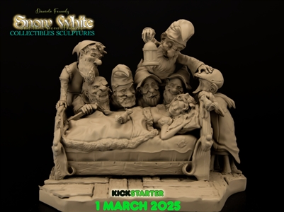 Fantasy vignette depicting Snow White and the 7 Dwarves.  Approximate scale 65mm