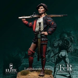 ELI00041 Landsknecht, 1520, 75mm figure, 6 resin parts, Sculpted by Young B. Song, Box art painted by Carlos Royo