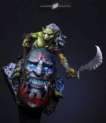 Resin bust with goblin rider.  The goblin is sculpted in approximately 90mm