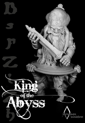 JM0018 King of the Abyss, artwork by Paul Bonner, sculpted by Martin Lavat, The King of the Abyss is 75mm scale and the miniatures measures around 85mm from the base to the top of his crown, this kit comprises of 4 pieces
