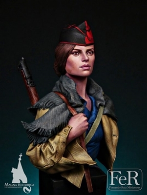 MHB00017 CNT Militiawoman, Barcelona 1936, 1/12 scale resin bust, sculpted by Pedro Fernandez, box art by Marc Masclans