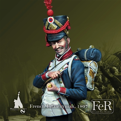 MHB00042 French Infantryman, 1807, 1/12 Scale Bust, Material is Resin, Number of parts of the kit 12, Sculpture by Ramon MartÃ­nez, Box art painting by Fernando Ruiz