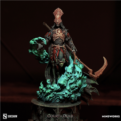 Resin cast fantasy full figure with ornate base. 1/20 scale. Figure height approximately 90mm. Background/base height approximately 110mm
