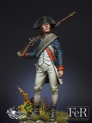 REV00014 Private, 1st Pennsylvania Regiment, Springfield, 1780, 75mm figure, 5 resin parts, sculpted by Oriol Quin, box art painted by Javier Montero