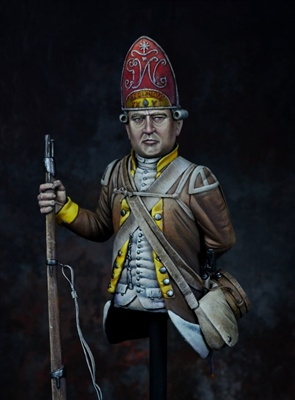 RR40 Grenadier 26th Continental Regiment of Foot 1776, 1/9 scale resin bust, Sculpted by Roman Rux and Pavol Ovecka, Box art by Ernesto Reyes