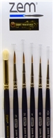 Kolinsky sable brush set.  Manufactured by Zem.  This set contains 5 round sable brushes sizes 3-0,0,1,2 and 3.  In addition, there is a soft bristled dry brush.