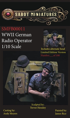 WWII German Radio Operator, Special Edition. Includes helmet, gas mask canister, strap and wire material and alternate head.  It is limited to 100 copies.