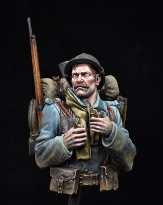 WWI French Infantryman Bust. Sculpted by James Rice.  Resin printed bust in 1/10 scale.
