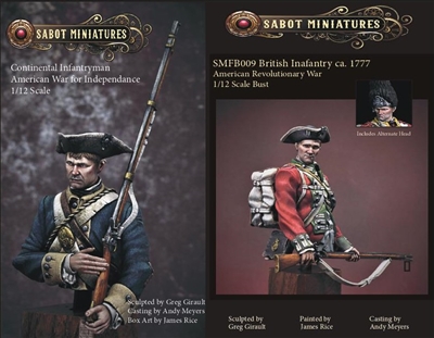 American War of Independence Bust Set, Continental Infantryman and British Infantryman, 1/12 scale Resin