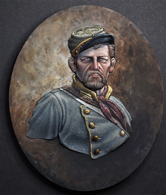 Confederate Officer Flat in approximately 1/10 scale.  Approximately 3 1/2 inches in height and 2 3/4 inches wide.  The plate is 1/8 inch thick with the relief being 1/8 inch off the plate
