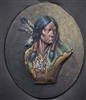Native American portrait flat in approximately 1/10 scale. Approximately 3 1/2 inches in height and 2 3/4 inches wide. The plate is 1/8 inch thick with the relief being 1/8 inch off the plate