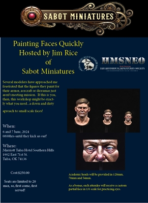 This is a relatively intense 2-day painting workshop focused on painting basic heads.  The target audience is the intermediate painter or the advanced painter looking for another approach to a common problem in figure painting.