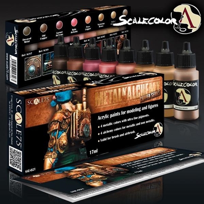 Scale 75 Metal N' Alchemy Copper Acrylic Paint Set, 8 bottles of metallic colors for painting various copper tones