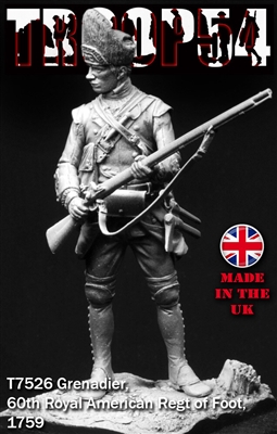 T7526 Grenadier 60th Foot Royal American 1759, 75mm resin figure, sculpted by Alexander Kabankov