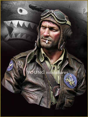 Flying Tigers, 1942, US Pilot WWII, 1/10 Scale Resin Bust