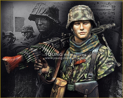 YM1869 - Waffen SS Young Machine Gunner 1944, resin 1/9 scale bust