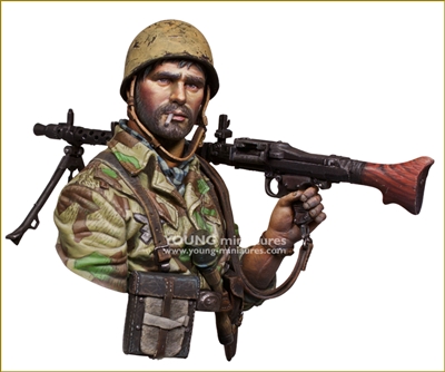 YM1892  WWII German Paratroopers, 1/10 scale resin bust, 13+ MG34 Machine Gun, sculpted and box art by Young B Song