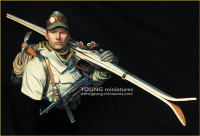 1/10 scale resin bust of a WWII German soldier with skis.